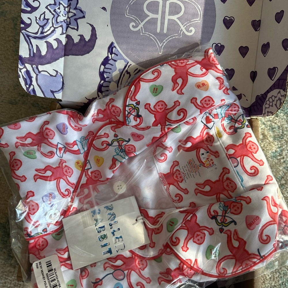 Roller Rabbit Be My Monkey Valentine Print Pajamas